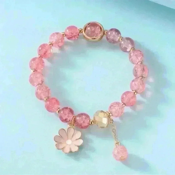 Pink beaded Flower Pendant Bracelet - Picture 6 of 7